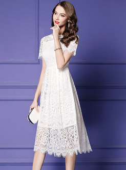 Chic Lace Hollow Out Slim A Line Dress