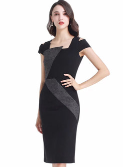 Chic Color-blocked Hollow Out Bodycon Dress