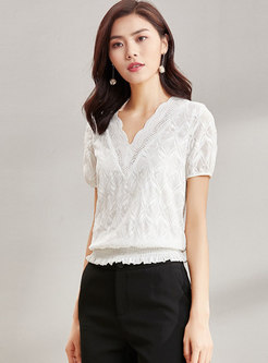 Casual V-neck Solid Color Waist Blouse