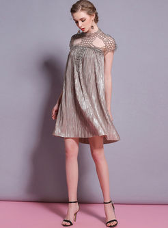 Chic Hollow Out Shawl Pleated Shift Dress