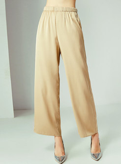 Stylish All-matched Silk Khaki Slim Wide Leg Pants
