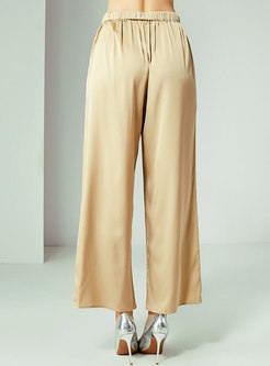 Stylish All-matched Silk Khaki Slim Wide Leg Pants