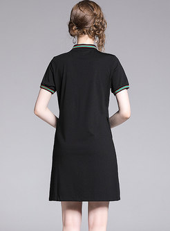 Brief Summer Cartoon Diamond-ironing Black T-shirt Dress