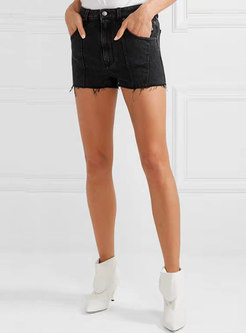 Brief All-matched Tassel Black Slim Shorts