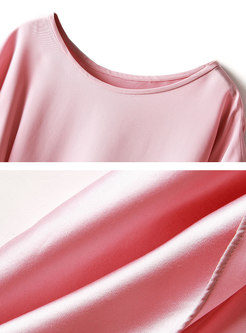 Casual Asymmetric Falbala Pink Tied Skater Dress