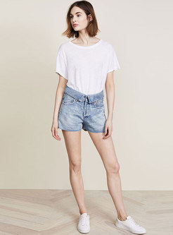 Chic Summer Denim Rough Selvedge Casual Wide Leg Shorts