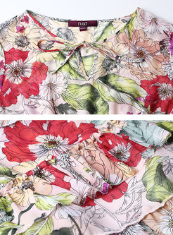 Floral Print Asymmetric Gathered Waist Sheath Dress