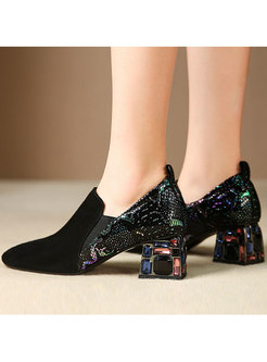Chic Color-blocked Slit Zipper Square Heel Shoes