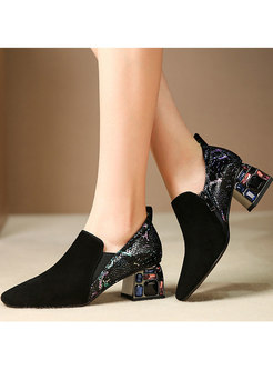 Chic Color-blocked Slit Zipper Square Heel Shoes