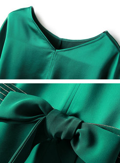 Solid Color Tied Split Bat Sleeve Bodycon Dress