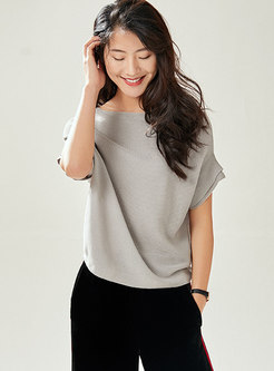 Solid Color O-neck Bat Sleeve Knitted Top