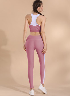Chic Color-blocked Tight Sport Bra & Breathable Pants