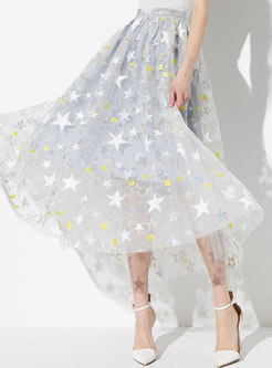 Stars Embroidered High Waist Mesh Skirt