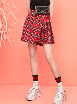 Casual Plaid Irregular Pleated Mini Skirt