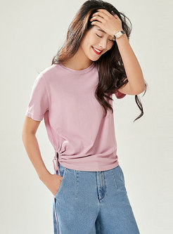 Pure Color O-neck Tied Knitted Top