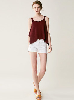 Summer Loose Pure Color Backless Slip Cami