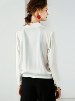 Casual White Perspective Stand Collar Silk Thin Coat