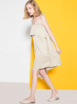 Chic Asymmetric Backless Tied Loose Slip Dress