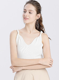 V-neck All-matched Pure Color Knitted Cami