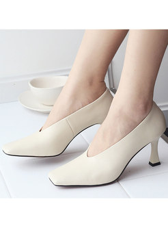 Vintage Genuine Leather Pure Color High Heel Shoes