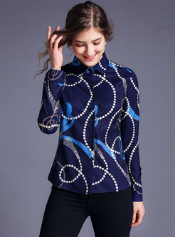 Lapel Print All-matched Single-breasted Blouse