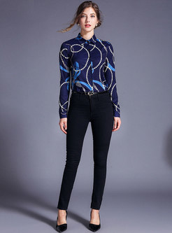 Lapel Print All-matched Single-breasted Blouse