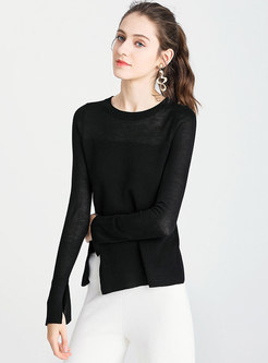 Solid Color All-matched Split Thin Sweater