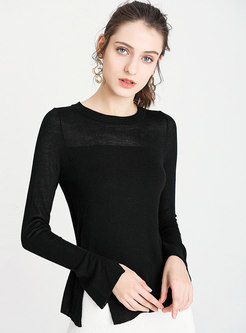 Solid Color All-matched Split Thin Sweater