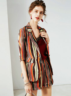 Chic Multi-color Striped Silk Two-piece Outfits