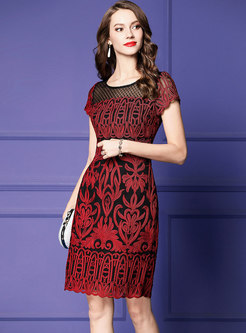 Elegant Embroidered High Waist Plus-size Sheath Dress