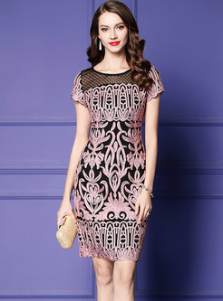 Elegant Embroidered Splicing Plus-size Bodycon Dress