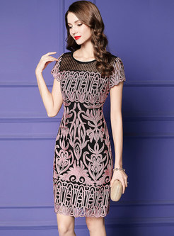Elegant Embroidered Splicing Plus-size Bodycon Dress