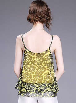 Fashion Backless Silk Print Loose Cami