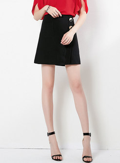Brief Black High Waist Button Slim A Line Skirt