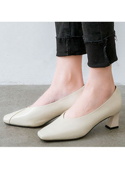 Brief Solid Color Square Toe Leather Shoes