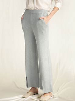 Brief Solid Color Split All-matched Knitted Pants