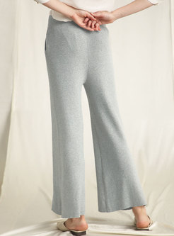 Brief Solid Color Split All-matched Knitted Pants