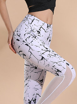 Mesh Patchwork Print Breathable Yoga Pants
