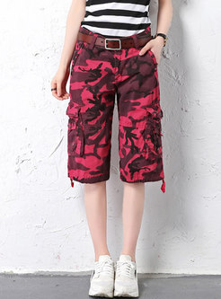 Casual Red Camouflage Plus-size Multi-pocket Cargo Pants