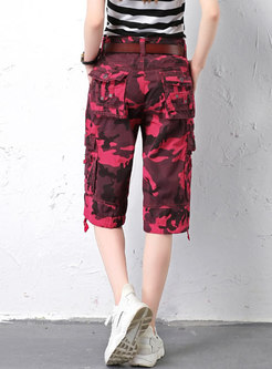 Casual Red Camouflage Plus-size Multi-pocket Cargo Pants