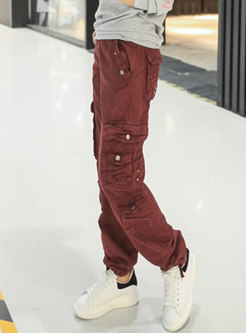 Brief Pure Color Loose Straight Cargo Pants