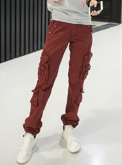 Brief Pure Color Loose Straight Cargo Pants