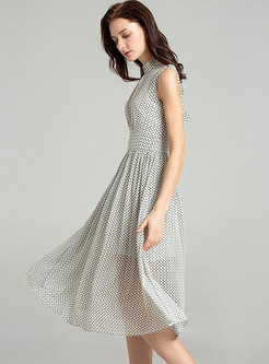 Geometric Pattern Sleeveless High Waist Pleated Dress