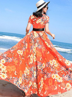 Bohemian Summer Print V-neck Big Hem Holiday Maxi Dress