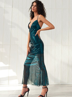 Sexy Deep V-neck Sequined Backless Party Maxi Dress