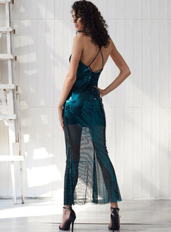 Sexy Deep V-neck Sequined Backless Party Maxi Dress