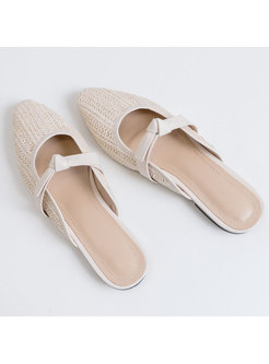 Women Solid Color Bowknot Braided Flat Slippers