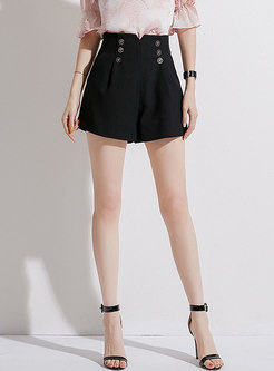 Chic High Waist Button All-matched Casual Shorts