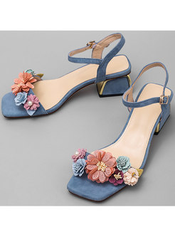 Brief Flowers Chunky Heel Summer All-matched Sandals