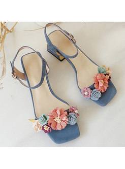 Brief Flowers Chunky Heel Summer All-matched Sandals